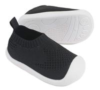 Baby Boys Girls Walkers Infant Sneakers Size 4 Mesh Breathable Lightweight Toddler Casual Shoes Non Slip Cotton Flying Woven Fabric Mesh Slip-on Trainers Black