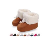 Baby Boys Girls Winter Warm Fleece Booties Snow Boots Newborn Non-Slip Soft Sole Sock Shoes Slippers Toddler Cotton Thermal Adjustable Crawling Barefoot Walker Shoes Montage Brown 12-18 Months