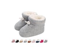 Baby Boys Girls Winter Warm Fleece Booties Snow Boots Newborn Non-Slip Soft Sole Sock Shoes Slippers Toddler Cotton Thermal Adjustable Crawling Barefoot Walker Shoes Weave Grey 6-12 Months