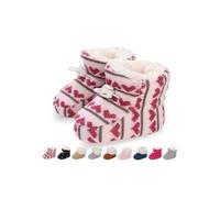 Baby Boys Girls Winter Warm Fleece Booties Snow Boots Newborn Non-Slip Soft Sole Sock Shoes Slippers Toddler Cotton Thermal Adjustable Crawling Barefoot Walker Shoes Weave Heart 6-12 Months