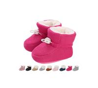 Baby Boys Girls Winter Warm Fleece Booties Snow Boots Newborn Non-Slip Soft Sole Sock Shoes Slippers Toddler Cotton Thermal Adjustable Crawling Barefoot Walker Shoes Weave Hot Pink 0-6 Months
