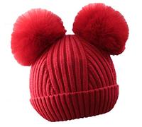 Baby Boys Girls Winter Warm Knit Hat Infant Toddler Kid Crochet Hairball Beanie Cap 0-2 Years Old Red