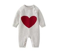 Baby Boys Heart Pattern Bodysuit Infant Winter for Easy Changes Soft Knit Romper Girls Outfits 2-3 Years Long Sleeve White Top Valentines Day Jumper My First Valentine's Outfit Girl