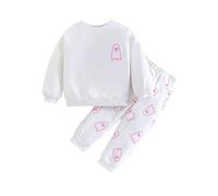 Baby Boys Long Sleeve Clothes Outfits Fall 2 Piece Outfits Cute Ghost Print Sweatshirt Pullover Tops Elastic Waist Long Trousers Clothes Set Baby Boys Clothing Set (White, 18-24 Years)