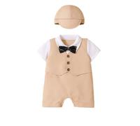 Baby Boys' One-Piece Rompers Baby Boy Gentleman White Shirt Waistcoat Bowtie Tuxedo Jumpsuit Overall Romper (Khaki, 9-12 Months)