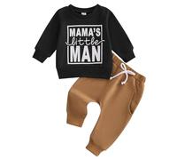 Baby Boys' Pants Sets Sweatshirt Outfit Mamas Little Man Long Sleeve Shirt Jogger Pants Fall Outfits Winter Clothes Set (Black, 12-18 Months)