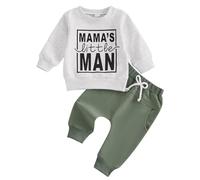 Baby Boys' Pants Sets Sweatshirt Outfit Mamas Little Man Long Sleeve Shirt Jogger Pants Fall Outfits Winter Clothes Set (Grey, 6-12 Months)