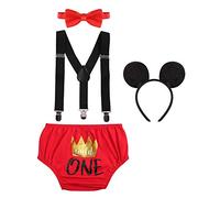Baby Boys Photography Cake Smash Outits Lion Mickey Wild One Crown for 1st 2nd Birthday Dress Up Party Costume 4PCS Diaper Cover Bowtie Suspenders Headbands Crown Black-Wild One 18-24 Months