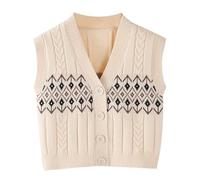 Baby Boys Sleeveless Jumper Ribbed Knit Tank Top Sleeveless Cardigan V-Neck Knitted Waistcoats Winter Warmth Sweater Vests with Button Down Front Crochet Gilets Casual Knitwear for Kids 3M-4T Beige