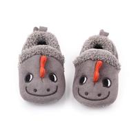 Baby Boys Slippers First Walking Shoes Toddler Infant Winter Warm Fleece Soft Sole Slippers Cute Shoes(Grey Dinosaur,18-24 Months)