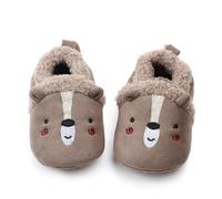 Baby Boys Slippers First Walking Shoes Toddler Infant Winter Warm Fleece Soft Sole Slippers Cute Shoes(Brown Bear,11cm)
