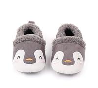 Baby Boys Slippers First Walking Shoes Toddler Infant Winter Warm Fleece Soft Sole Slippers Cute Shoes(Grey Penguin,6-12 Months)