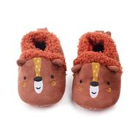 Baby Boys Slippers First Walking Shoes Toddler Infant Winter Warm Fleece Soft Sole Slippers Cute Shoes(Dark Brown Bear,12cm)