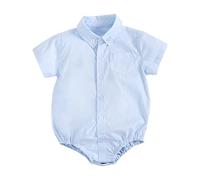 Baby Boys Summer Shirts Romper Short Sleeve Button Up Newborn Plain Bodysuit Lapel Pockets Infant Cute Onesie Solid Color Birthday Outfits (Blue, 0-6 Months)