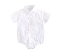Baby Boys Summer Shirts Romper Short Sleeve Button Up Newborn Plain Bodysuit Lapel Pockets Infant Cute Onesie Solid Color Birthday Outfits (White, 0-6 Months)