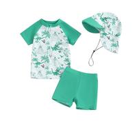 Baby Boys Swimsuit Set 3 Piece PF 50+Swimwear Cute Print Zipper Short Sleeve Shark/Dinosaur/Sea Star Print Rash Guard+Swim Trunks+Sun Hat Hawaii Beach Quick Dry Swim Set Cute Beachwear