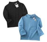 Baby Boys Thermal Underwear Tops Pack of 2 Fleece Lined Long Johns Winter Base Layer Top Black&Blue 6-12Months