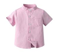 Baby Boys uttons Down Shirts Mandarin Collar Short Sleeve Solid Color Toddler Cotton Casual Tee Stand Collar Kids Cute Top Soft Comfy (Red, 7 Years)