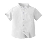 Baby Boys uttons Down Shirts Mandarin Collar Short Sleeve Solid Color Toddler Cotton Casual Tee Stand Collar Kids Cute Top Soft Comfy (White, 4 Years)