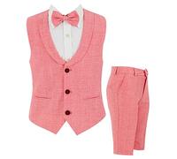 Baby Boys Waistcoat Suit Red Cotton Linen 4 Piece Formal Wedding Birthday Set 4-5 Years