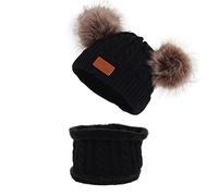 Baby Boys Winter Knitted Warm Ski Hats Lovely Bobble Kids Hats 0-24 Months, black, One Size