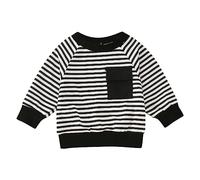 Baby Boys Zebra Striped Sweatshirt Toddler Long Sleeve Tops With A Pocket Kids Cute Cotton Solid Hoodie Sweater Clothes Black