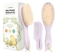 Baby Brush and Comb Set - Wooden Baby Brush Set with Soft Goat Hair, Baby Brush Set for Newborns, Baby Brush and Comb Set for Baby (Oval, Thistle)
