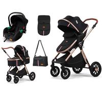 Baby Buggy Pram Pushchair Stroller 3 in 1 Child Lightweight Folding Stroller 3 in 1 Travel System Pram for Newborns & Toddlers from Birth Aluminum (Black)