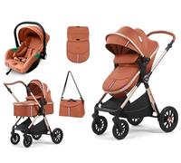 Baby Buggy Pram Pushchair Stroller 3 in 1 Child Lightweight Folding Stroller 3 in 1 Travel System Pram for Newborns & Toddlers from Birth Aluminum (Brown)