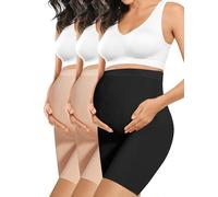 “Baby Bump” Premium Maternity Shapewear, High Waisted Mid-Thigh Pregnancy Underwear Prevent Chaffing Soft Adominal Support, Nude+nude+black, Medium