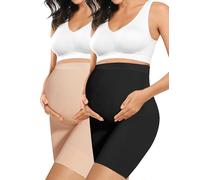 “Baby Bump” Premium Maternity Shapewear, High Waisted Mid-Thigh Pregnancy Underwear Prevent Chaffing Soft Adominal Support, Nude+black, M