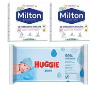 Baby Bundle: Milton Sterilising Tablets 28's Twin Pack & Unperfumed Pure Water Baby Wipes 56's - Ideal for Travel, Baby & Home Care, Sensitive Skin, Fragrance-Free, Gentle | SterlingSquare