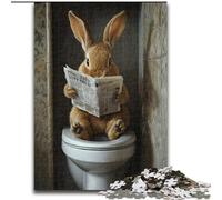 Baby Bunny on Toilet Adult Jigsaws 1000 Piece, Educational Games DIY Toys with Matching Poster And Trivia Sheet for Age 14+ 26x38cm