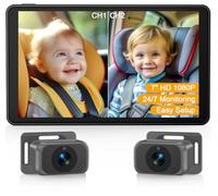 Baby Car Camera for 2 Kids - 7 Inch Split Screen, Dual HD 1080P Cameras, Night Vision, 360° Rotation, Easy Install Rear Camera for Safety and Convenience