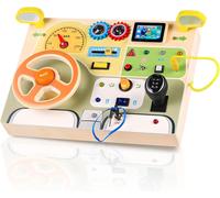 Baby Car Driving Steering Wheel Switch - Wooden Montessori Busy Board - Preschool Learning Toy for Kids Dyzi Khaki One Size
