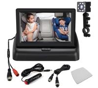 Baby Car Mirror, Night Vision Baby Car Seat Mirror, Adjustable Camera with 120°Wide View, 4.3'' HD Foldable Monitor for Viewing Infant/Child in Rear or Forward Facing Seat Powered by Cigarette Lighter