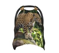 Baby Car Seat Canopy Cover for Mom, Soft Breathable Nursing Breastfeeding Covers Multi Use Stroller Sun Shade Newborn Shower Gift，Jaguar Cat On Tree Trunk Waterfall