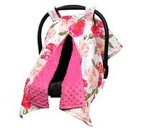 Baby Car Seat Canopy Cover - Hot Pink on White Roses