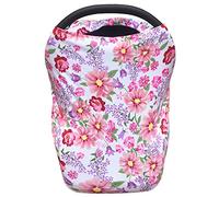 Baby Car Seat Canopy Extra Soft and Stretchy Purple and Pink Floral Nursing Cover