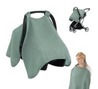 Baby Car Seat Cover, Breastfeeding Cover, 2-In-1 Muslin Cloth Car Seat Cover Baby, Multi-Use Toddler Car Seat Cover, Breathable Baby Car Seat Canopy Cover for Travel, Newborn Essentials for Mom