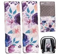 Baby Car Seat Cover, Floral Pattern Thickened Car Seat Strap Pads, Reversible Soft Baby Strap Pads for All Seats/Pushchair/Stroller