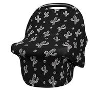 Baby Car Seat Cover, Infant Carseat Canopy, Nursing Breastfeeding Cover, Stretchy Carrier Covers for Stroller/High Chair/Shopping Cart, Newborn Registry & Shower Gift for Boys Girls - Black Cactus
