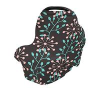 Baby Car Seat Cover Soft Stretchy Canopy and Nursing Cover Multi-Use Breastfeeding Cover Abstract Round Flowers and Plant Elements