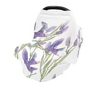 Baby Car Seat Cover Soft Stretchy Canopy and Nursing Cover Multi-Use Breastfeeding Cover Botanic Atrwork Purple Flowers