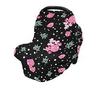 Baby Car Seat Cover Soft Stretchy Canopy and Nursing Cover Multi-Use Breastfeeding Cover Dark Floral English Roses and Polka Dots
