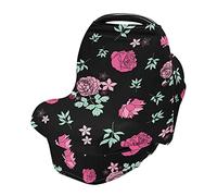 Baby Car Seat Cover Soft Stretchy Canopy and Nursing Cover Multi-Use Breastfeeding Cover Dark Floral English Roses and Leaves
