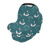 Baby Car Seat Cover Soft Stretchy Canopy and Nursing Cover Multi-Use Breastfeeding Cover Deep Teal and Pink Garden Floral Geometric