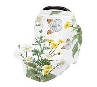 Baby Car Seat Cover Soft Stretchy Canopy and Nursing Cover Multi-Use Breastfeeding Cover Herbs Flowers and Butterflies
