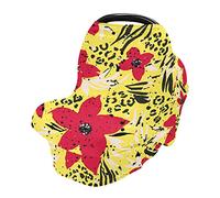 Baby Car Seat Cover Soft Stretchy Canopy and Nursing Cover Multi-Use Breastfeeding Cover Tropical Exotic Flowers and Leaves with Leopard Cheetah Spot