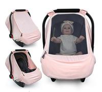 Baby Car Seat Cover,Sunproof Car Seat Canopy for Babies, Extra Large Mesh Window Baby Car Seat Sun Shade Cover, Infant Carseat Covers for Summer/Autumn Use(Pink)